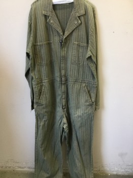 Mens, Coveralls/Jumpsuit, UNIVERSAL OVERALL, Khaki Brown, Blue, Cotton, Herringbone, 48 L, Long Sleeves, Zip Front, Collar Attached, 6+ Pockets,