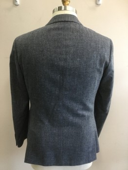 RODD & GUNN, Blue-Gray, Wool, Cotton, Tweed, Single Breasted, Collar Attached, Notched Lapel, 3 Pockets, 2 Buttons