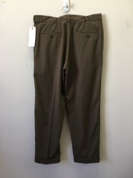 HAGGAR, Brown, Polyester, Solid, Double Pleats, 4 Pockets, Cuffed