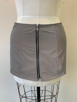 Womens, Skirt, Mini, LIP SERVICE, Gray, Synthetic, Solid, W30", S, H38", A-line, Front Zip, Club, Reflective Fabric