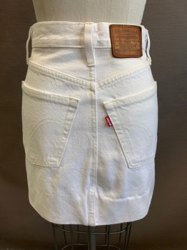 Womens, Skirt, Mini, LEVI'S, White, Cotton, Solid, W 24, 5 Pockets, Button Fly and Closure, Belt Loops, Several Holes, Big Hole Under Right Pocket *Aged/Distressed and Hemmed to Be Shorter*