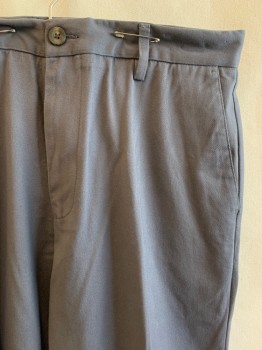 Mens, Slacks, AMAZON ESSENTIAL, Gray, Cotton, Solid, 32/32, Flat Front, 4 Pockets, Zip Fly, Button Closure, Belt Loops