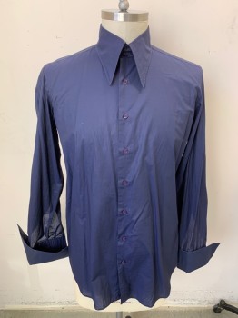 ANTO, Navy Blue, Poly/Cotton, Solid, Long Sleeves, Button Front, 8 Buttons, French Cuffs, Repro, MULTIPLES