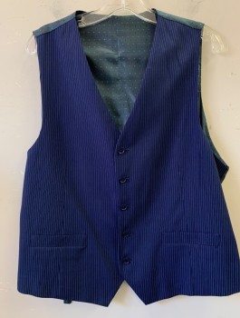 Mens, Suit, Vest, ANTONIO CARDINNI, Royal Blue, Wool, Polyester, Stripes - Pin, 42, 5 Button, 2 Pocket