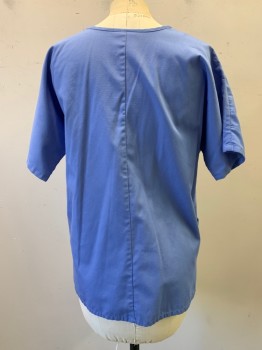 CHEROKEE, Lt Blue, Poly/Cotton, Pullover, V-neck, Short Sleeves, 3 Pockets