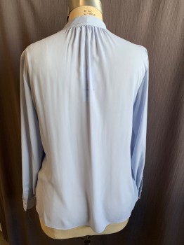 Womens, Blouse, CALVIN KLEIN, Baby Blue, Polyester, Solid, XL, Pullover, Crepe, Fabric Covered Faux Button Front, V-neck, Pleated at Shoulders, Long Sleeves, Button Cuff, Gathered at Back Neck