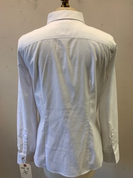 Womens, Blouse, BROOKS BROTHERS, White, Cotton, Solid, 15/30, 4, Long Sleeves, Button Front, Collar Attached,