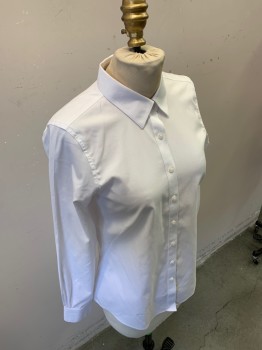 Womens, Blouse, BROOKS BROTHERS, White, Cotton, Solid, 15/30, 4, Long Sleeves, Button Front, Collar Attached,