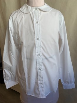 Childrens, Shirt, FRENCH TOAST, White, Poly/Cotton, Solid, 12, Long Sleeve, Button Front, Peter Pan Collar, Button Cuff