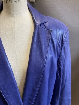 NEIMAN MARCUS, Periwinkle Blue, Leather, Solid, C.A., Notched Lapel, DB. 2 Pckts, Padded Shoulders