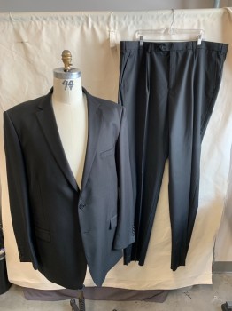 Mens, Suit, Jacket, GIROGIO FIORELLI, Black, Polyester, Viscose, Solid, 54XL, Single Breasted, 2 Buttons, 3 Pockets, Notched Lapel, Double Vent