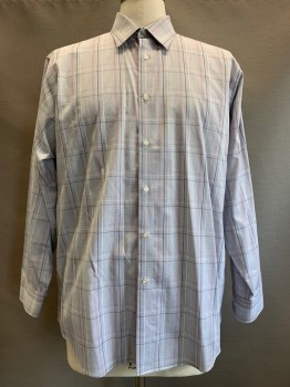 Mens, Casual Shirt, CALVIN KLEIN, Gray, Navy Blue, White, Red, Cotton, Plaid, 32/33, 17, L/S, Button Front, Collar Attached,