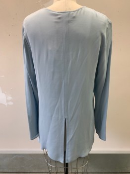 Womens, Blouse, THEORY, Ice Blue, Silk, Solid, S, L/S, High Low Curved Hem, Hook Front With Keyhole, Split Back