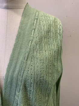 Womens, Sweater, ELIE TAHARI, Lt Green, Cotton, Solid, S, V-N, Button Front, Netted Lining