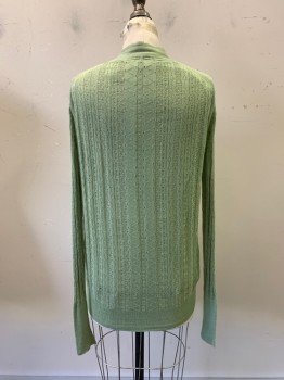 Womens, Sweater, ELIE TAHARI, Lt Green, Cotton, Solid, S, V-N, Button Front, Netted Lining
