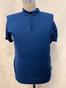 JOHN SMEDLEY, Teal Blue, Cotton, Solid, S/S, Collar Attached, 3 Buttons