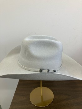 Mens, Cowboy Hat, MHT, 7 3/8, Beige Felt, Through Roads, Matching Band with Patina Silver Buckle And Tip