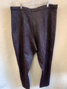 MTO, Maroon Red, Black, Charcoal Gray, Synthetic, Elastane, Abstract , Textured Fabric, Zip Front, Piping Down Center Of Leg with V At Knee, Fabric In Front Split Vertical One Side/ Horizontal On Other