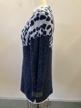 NIC & ZOE, Gray, Navy Blue, Cotton, Rayon, Color Blocking, Dots, V-N, B.F., Purled Panel Gussets From Armpit To Waist, Slits At Side Hem