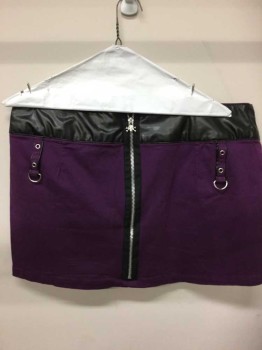 Womens, Skirt, Mini, Tripp, Purple, Black, Cotton, Vinyl, XL, Mini Skirt, Back Zip, Box Pleats, Silver Hardwear And Grommets