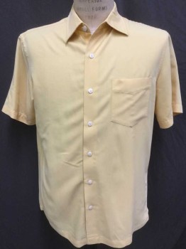 BRANDINI, Yellow, Rayon, Polyester, Solid, Warm Yellow, Collar Attached, Button Front, Short Sleeves, 1 Pocket