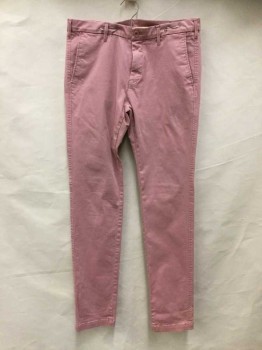 Mens, Casual Pants, UNIQLO, Mauve Pink, Cotton, Spandex, Solid, 34, 32, Mauve-pink, Zip Front, Flat Front, 2 Slant Side Pockets