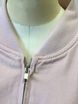 Womens, Casual Jacket, BRANDY MELVILLE, Mauve Pink, Cotton, Solid, S, Mauve-pink, Ribbed Knit Collar Attached, Long Sleeves Cuffs & Hem, 2 Vertical Pockets, Zip Front,