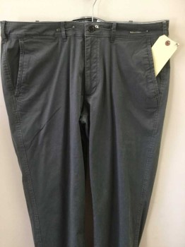 ABERCROMBIE, Dove Gray, Cotton, Spandex, Solid, Flat Front, Zip Front, 5 Pockets, Belt Loops,