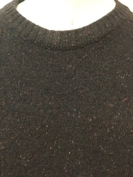 Mens, Pullover Sweater, HICKEY FREEMAN, Dk Brown, Red, Gray, Lt Brown, Orange, Wool, Cotton, Speckled, XL, Dark Brown with Red, Orange, Gray, Light Brown Speckled,, Crew Neck, Long Sleeves,