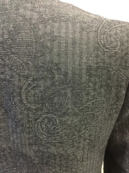ETRO, Gray, Black, Linen, Cotton, Paisley/Swirls, Herringbone, Single Breasted, 2 Buttons,  3 Pockets, Notched Lapel,