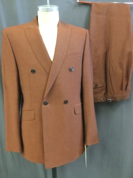 OZWALD BOATENG, Rust Orange, Black, Wool, 2 Color Weave, Double Breasted, Peaked Lapel, Top Stitch, 3 Pockets,