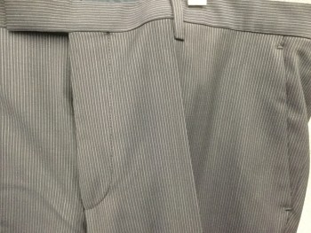 Mens, Suit, Pants, HUGO BOSS, Navy Blue, White, Wool, Stripes - Pin, Open, 40 , Flat Front, 4 Pockets, Tab Closure, Belt Loops