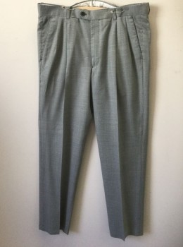 FAIRWAY & GREENE, Black, White, Wool, Houndstooth, Check - Micro , Double Pleated, Button Tab Waist, Zip Fly, 4 Pockets, Relaxed Leg, 90's/00's