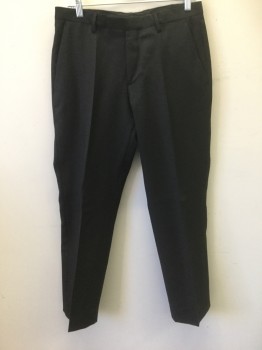 Mens, Suit, Pants, HUGO BOSS, Black, Viscose, Acetate, Stripes - Micro, Ins:29, W:30, Self Microstripe Texture/Pattern, Flat Front, Tab Waist, Zip Fly, 4 Pockets, Straight Leg