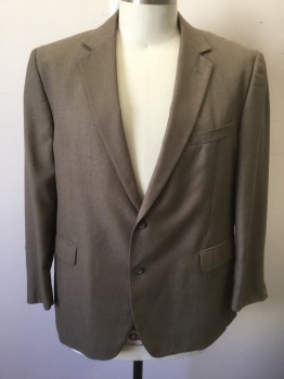 STAFFORD, Brown, Polyester, Rayon, Solid, Textured Weave, Single Breasted, Notched Lapel, 2 Buttons, 3 Pockets, Lining is White with Navy and Brown Thin Stripes