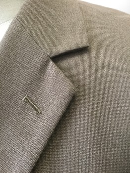 STAFFORD, Brown, Polyester, Rayon, Solid, Textured Weave, Single Breasted, Notched Lapel, 2 Buttons, 3 Pockets, Lining is White with Navy and Brown Thin Stripes