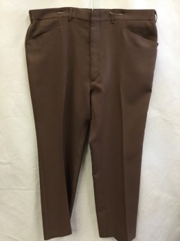 HAGGAR, Brown, Polyester, Solid, Milk Chocolate Brown, Flat Front, Zip Front, 4 Pockets