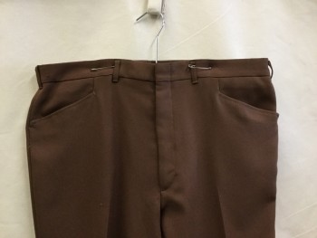 HAGGAR, Brown, Polyester, Solid, Milk Chocolate Brown, Flat Front, Zip Front, 4 Pockets