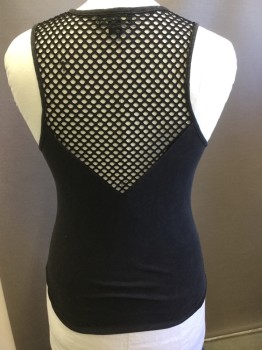 FOREVER 21, Black, Cotton, Solid, Crew Neck, Sleeveless, Mesh V Inset Front and Back