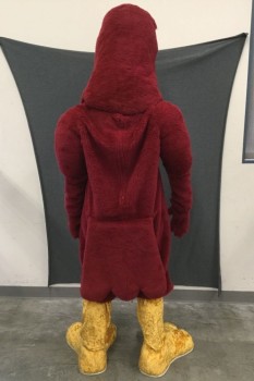 Unisex, Walkabout, FACEMAKERS, Red, Dk Red, Faux Fur, Polyester, Solid, O/S, RED HAWK:  Body:  Velvet, Foam Padded 6-Pack, Padded Arm Muscles, Faux Fur Rest of Body/Leg/Tail, Long Sleeves, Ribbed Knit Collar, Zip Back, Elastic Cuff, Tail (Model is 5' 10"). Mascot