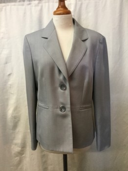 Womens, Blazer, LE SUIT, Lt Gray, Polyester, Heathered, 10, Faint Heathered Light Gray Fabric, Notched Lapel, 2 Button Single Breasted, 2 Slit Pockets at Peplum Line,