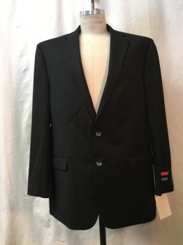 CHAPS, Black, Polyester, Rayon, Solid, Black, Notched Lapel, Collar Attached, 2 Buttons,  3 Pockets,