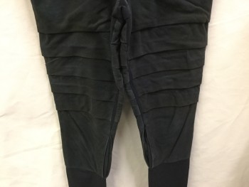 MTO, Black, Cotton, Polyester, Solid, Black, with Large Pleats Knee Area Front & Back, Black Spandex & Elastic Stirrup Hem, Black Suspender Attached (aged/distressed)