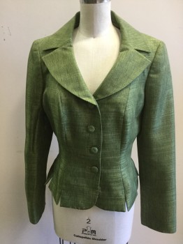 LE SUIT, Avocado Green, Polyester, Avocado with Black Streaks, Single Breasted, Collar Attached, Rounded Lapel, 4 Fabric Covered Buttons, Slits at Princess Seams Back and Front and Side Seams