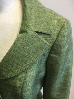 Womens, Suit, Jacket, LE SUIT, Avocado Green, Polyester, 4, Avocado with Black Streaks, Single Breasted, Collar Attached, Rounded Lapel, 4 Fabric Covered Buttons, Slits at Princess Seams Back and Front and Side Seams