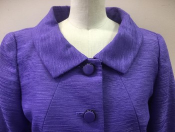 TAHARI, Orchid Purple, Polyester, Solid, Single Breasted, 4 Buttons, 3/4 Sleeves, Open Collar, Slub Texture