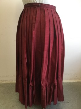 Womens, Historical Fiction Skirt, MTO, Wine Red, Silk, Solid, W32, Shantung Silk, Hook & Bar, Pleats Center Back,