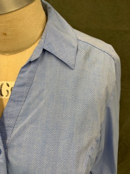 LANE BRYANT, French Blue, Cotton, Spandex, Herringbone, Button Front, Collar Attached, Long Sleeves, Button Cuff