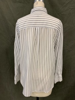BANANA REPUBLIC, White, Charcoal Gray, Lyocell, Stripes, Button Front, Hidden Placket, Collar Attached, Long Sleeves, Button Cuff, High-Low Hem