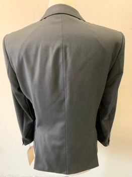 BOSS, Charcoal Gray, Wool, Solid, 2 Button Front, Notched Lapel, 3 Pockets,